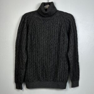 ESTNATION Vintage Gray Cable Knit Wool Blend Turtleneck Sweater Size M